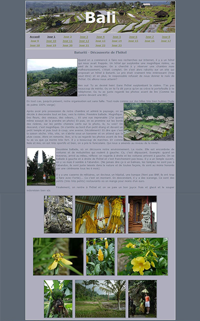 Capture de la page du site consacré à mon voyage à Bali 